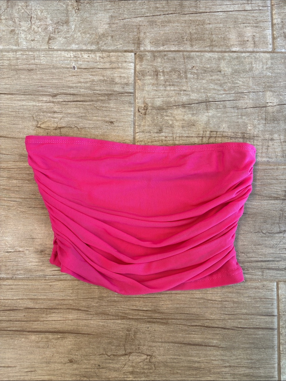 Strapless Ruched Tube Top - Hot Pink